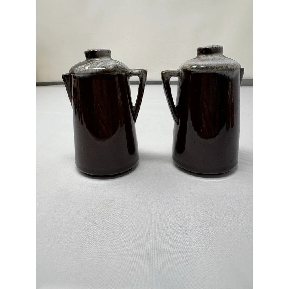 Vintage Old Economy Salt & Pepper Shakers Brown Stoneware Kettle – Hannibal MO